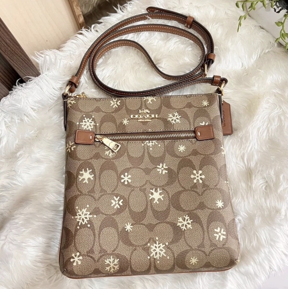 COACH Mini Rowan File Bag in Signature Canvas with Snowflake Print